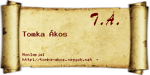 Tomka Ákos névjegykártya